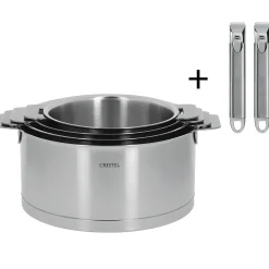CRISTEL Set de 4 casseroles inox + 2 poignées amovibles Zénith Cheap