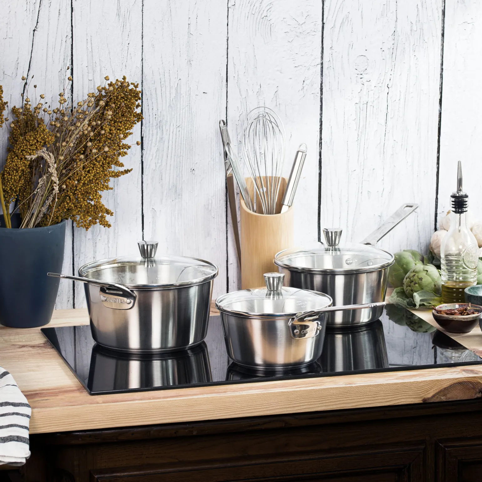 CRISTEL Série 3 casseroles en inox brossé Fashion
